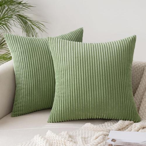 Housse De Coussin 40x40 Lot De 2 Vert Pois Decorative Housse Coussin En Velours Côtelé Canapé Taie D'oreiller Douce Pour Maison Salon Chambre Lit