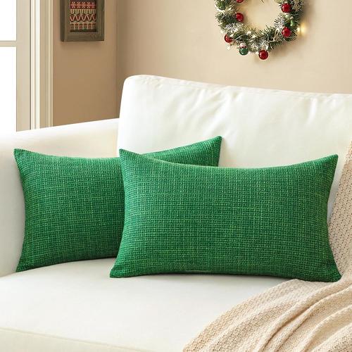 Housse De Coussin,Lot De 2 En Lin Canapé Taie D'oreiller De Couleur Pure Pour Maison Salon Chambre Décoration D'intérieur (Vert De Noël,30x50cm)