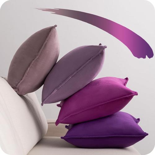 Housse Coussin 45x45 Coussin Violet Lot De 4 Decoratives Housse De Coussin Fermeture Zip Cachée Velours Doux Pour Canapé Coussin Salon Maison Chambre Enfant