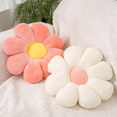 Lot De 2 Coussin Fleur Coussins Décoratifs En Forme De Marguerite En Peluche Pour Chambre À Coucher,Canapé,Chaise (Rose Et Blanc,38 X 38 Cm)