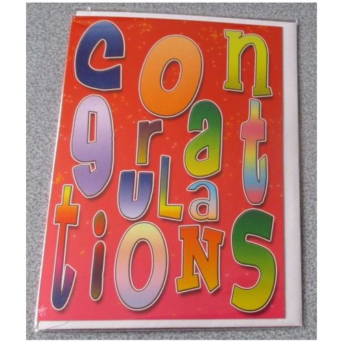 Carte De Félicitations - Mention Congratulations En Lettres Très Colorées Sur Fond Rouge - Mention Intérieure Well Done (Bien Joué) - 12.5x17.5cm - Rainbow Cards Humour- Avec Enveloppe