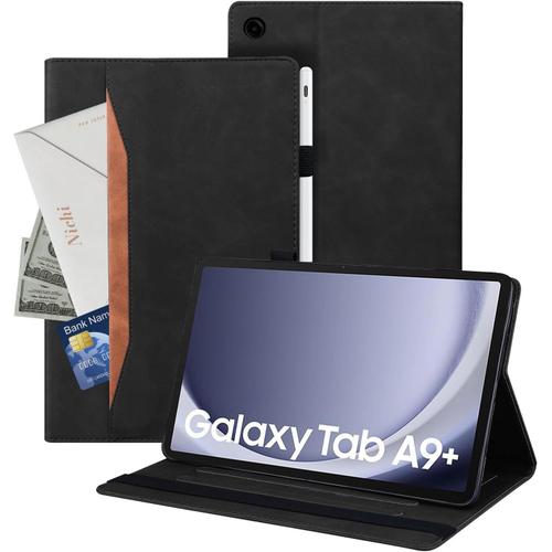 Coque Tablette Samsung Tab A9 Plus 11 Pouces 2023 Tablette En Cuir Pu Adaptée À Coque Galaxy Tab A9+ /Sm-X210/Sm-X215, Style En Cuir Classique Avec Fonction Support, Noir