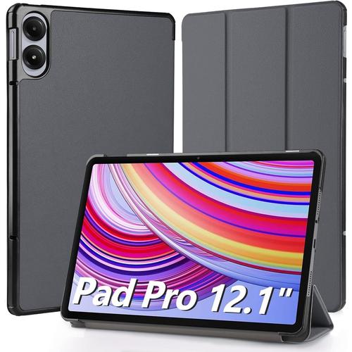 Étui Coque Compatible Pour Xiaomi Redmi Pad Pro/Poco Pad 12.1"", Ultra Slim Pu Housse Cover De Protection Avec Fonction Veille/Réveil Automatique Compatible Pour Redmi Pad Pro, Gris