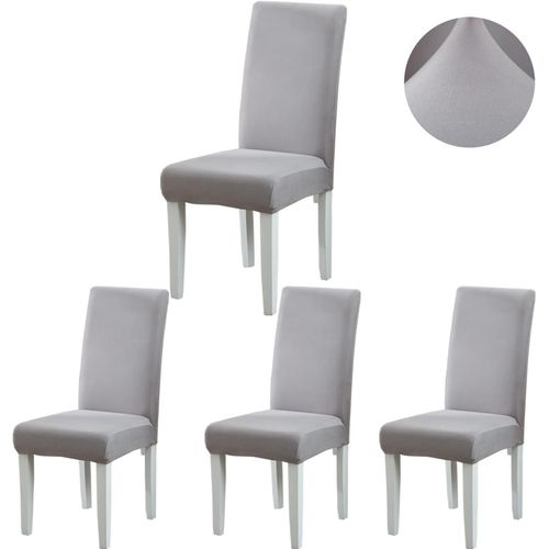 Housse De Chaise,Housse De Chaise Salle À Manger 4/6 Pièces Housse Chaise Extensible Pour Mariage Moderne,Hôtel,Décor De Restaurant (Gris Clair,4 Pièces)