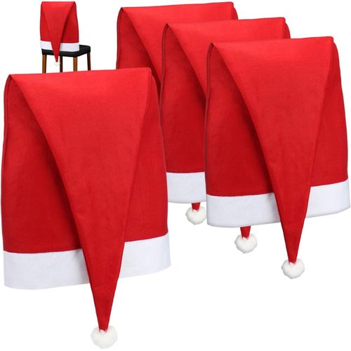 Housse De Chaise 4x Premium-Chapeau De Noël Pour Chaises-Housses De Protection Au Design De Noël-Housses De Sièges-Housses De Chaise Pour Noël-Housses De Chaise