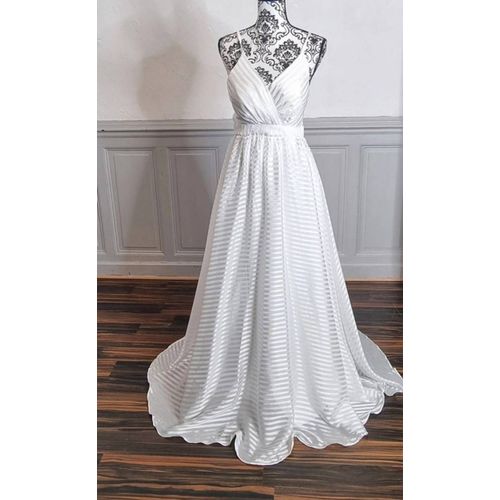 Robe De Soirée Longue Blanche Fine Rayure Doré Taille 36