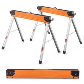 Tréteaux de sciage pliants COSTWAY - Lot de 2 - Capacité 500kg - Bras de support latéraux