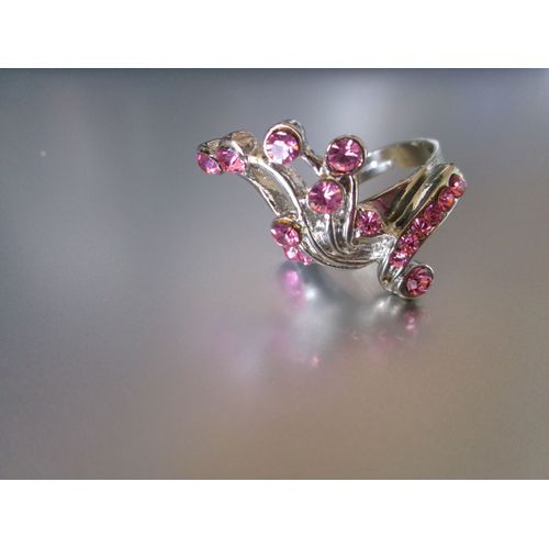 Bague Fantaisie Ajustable, Aile, En Métal + Zircons Rose