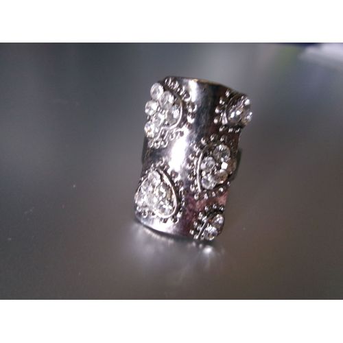 Bague Fantaisie Ajustable, Rectangulaire, En Métal + Zircons Transparents