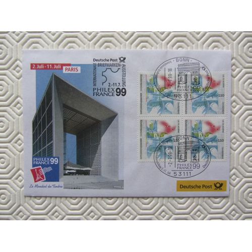 Enveloppe Philex France Paris 99 Timbré : Bloc De 4 Timbres Allemand Tampon Bonn