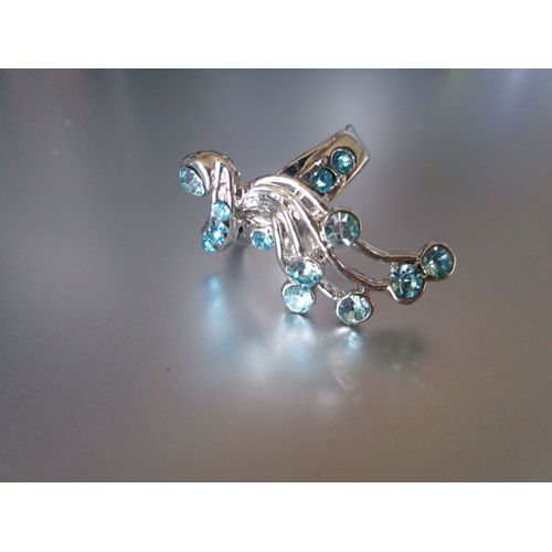 Bague Fantaisie Ajustable, En Forme D' "Aile", En Métal + Zircons Bleu