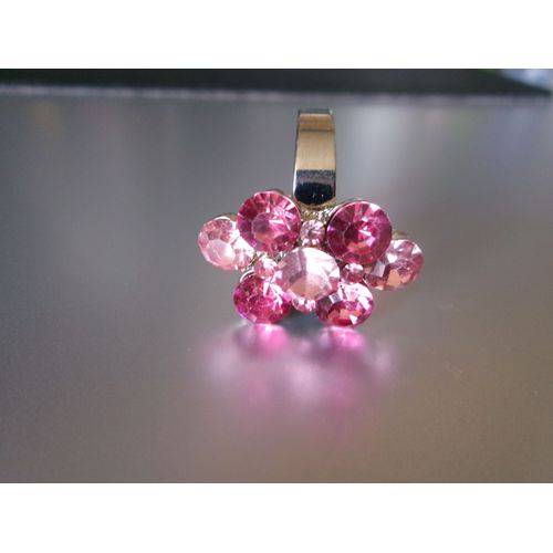 Bague Fantaisie Ajustable, Ovale, Métal + Zircons Rose