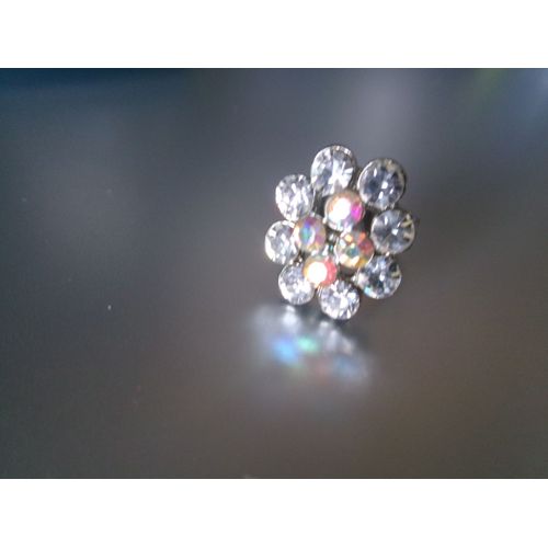 Bague Fantaisie Ajustable, Ovale, Métal + Zircons Transparents