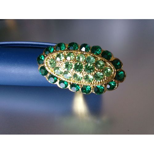 Bague Fantaisie Ajustable, Ovale, Métal + Zircons Vert