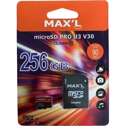 Max'L Micro SD 256 Go - Classe 10 - U3 - V30