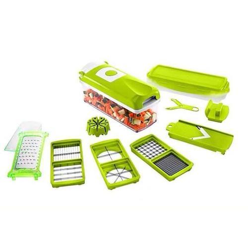 (12 pcs.) en vert - coupe-légumes pour cubes, bâtonnets, tranches, lanières et quartiers - coupe-salade mandoline trancheuse à concombre