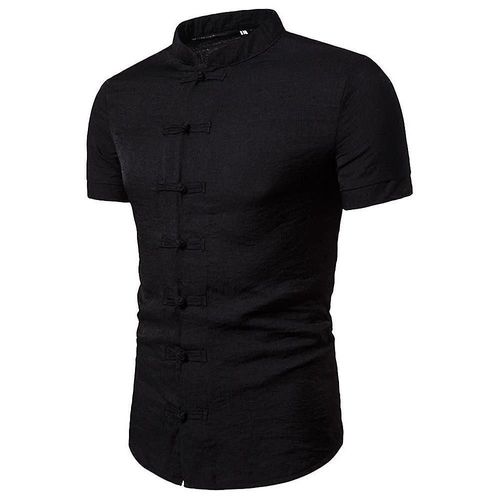 Hommes Oriental Style Boutons Chemise Tops Rétro Slim Fit Stand Col Manches Courtes Chemise