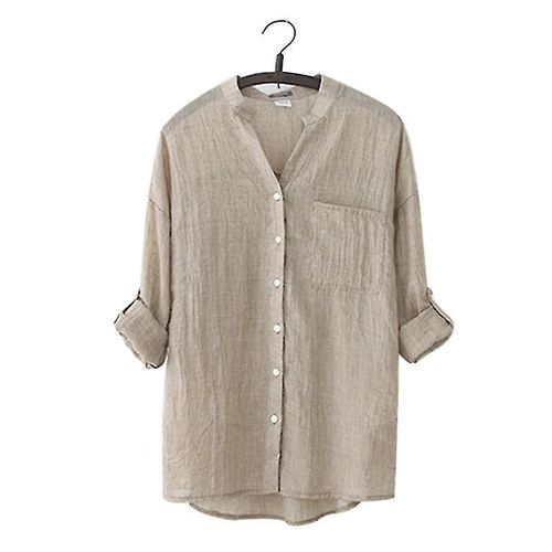 Femmes Automne Tops Lin Bouton Bas Décontracté Carrière Chemise Manches Longues Blouse