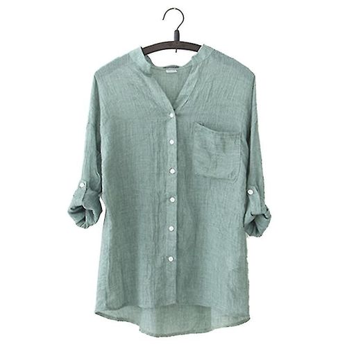 Femmes Automne Tops Lin Bouton Bas Décontracté Carrière Chemise Manches Longues Blouse