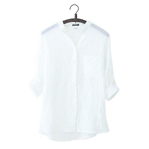 Femmes Automne Tops Lin Bouton Bas Décontracté Carrière Chemise Manches Longues Blouse