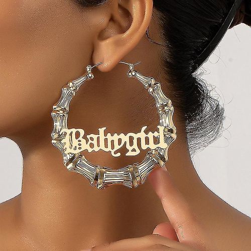 Vieux Anglais Police Babygirl Word 9cm Élégant Grand Bambou Boucles D¿Oreilles Hip-Pop Style Mode Party Accessoire (Or)