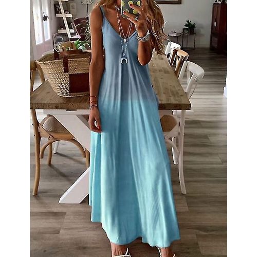 Robe D'été Femme 2022 Femme Summer V-Neck Sexy A- Style Robe Longue Loose Grande Taille Robe À Bretelles