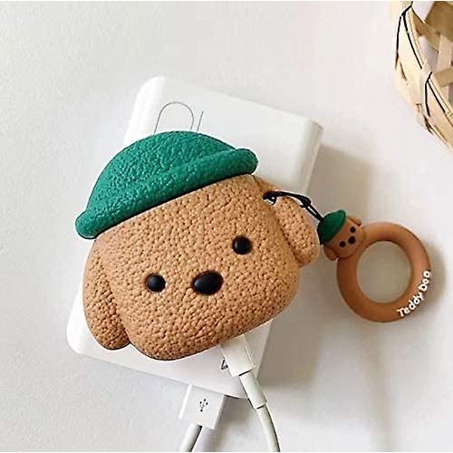 Airpods Case, Newest Super Cute Creative Pet Hat Teddy Dog Airpods Case, Puppy Style Soft Silicone Earphone Protection Skin For Airpods1 & 2 + hook -brown