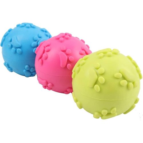 3 Pcs Bright Color Dog Balls Squeaky Dog Toys Paw Print Puppy Toys Dog Toys For Large Medium Small Dogs Rubber Dog Toys For Aggressive Chewers - -