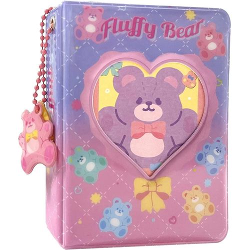 3 Pouces Photocard Album Mini Album Photo , Love Heart Hollow Photocard Id Holder 40 Pockets Avec Pendentif Ours Et Carte Lapin (Violet)