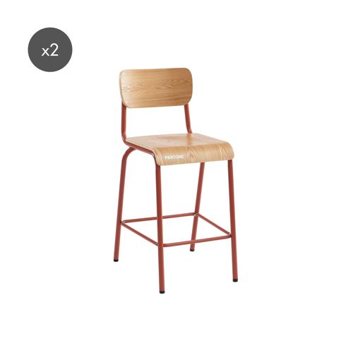 Lot 2 Chaises De Bar Terracotta Et Placage Frêne Pieds