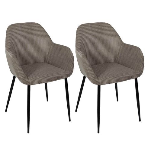Lot De 2 Fauteuils De Table En Velours Côtelé Coloris Taupe