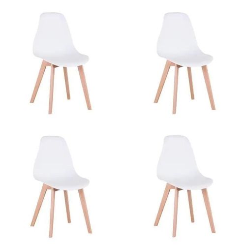 Lot De 4 Chaises Scandinave - Blanc - Pieds En Hêtre