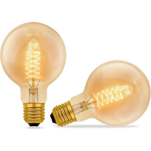 Lot De 2 Ampoule Vintage Globe G80 E27, Dimmable Lampe De Décoration À Rétro, Blanc Chaud 2700k, Ac 230v, 600 Lumen, E27 Spirale Filament Lampe, Ampoule Décorative Style Rétro, Pour Bar Café