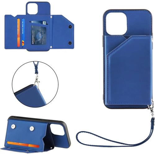 Pour Coque Iphone 13 Protecteur D'écran Avec Porte Cartes Et Fonction Stand Pu Cuir Wallet Flip Cover Souple Silicone Antichoc Housse-Bleu Royal