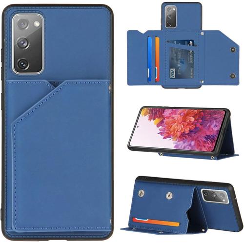 Compatible Avec Coque Samsung Galaxy S20 Fe 4g 5g, Antichoc Silicone Souple Housse Cuir Case Portefeuille Etui Fentes De Cartes Coque Case Pour Galaxy S20 Fe 5g - Bleu