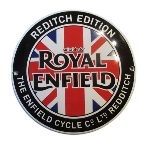 Mini Plaque Emaillée Moto Royal Enfield 12cm Tole Ronde Bombée Email