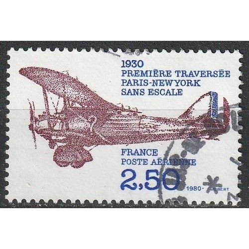 Timbre Poste Aérienne Oblitéré France 1980. Cinquantenaire De La Première Traversée Paris-New York Sans Escale N° 53