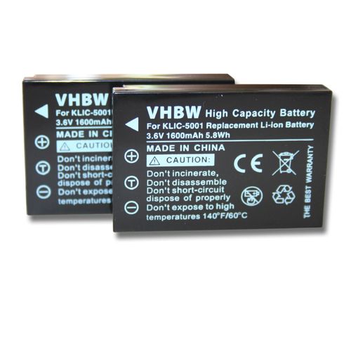 vhbw 2x Batterie compatible avec Kodak EasyShare P712, P850, P880, DX7440(H), DX7590, DX7630, DX3600, DX6490 appareil photo (1600mAh, 3,6V, Li-ion)