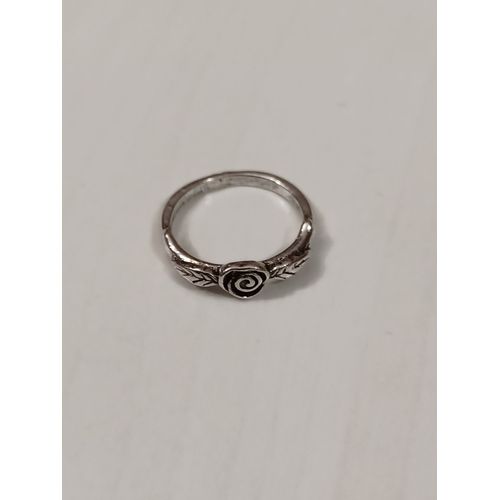 Bague Métal Argenté,Fleur Et Feuilles,Taille 17