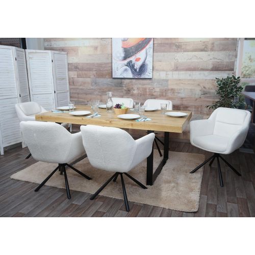 Lot De 6 Chaises De Salle À Manger Hwc-K33, Chaise De Cuisine, Pivotante Auto-Position, Tissu/Textile   Bouclé-Blanc