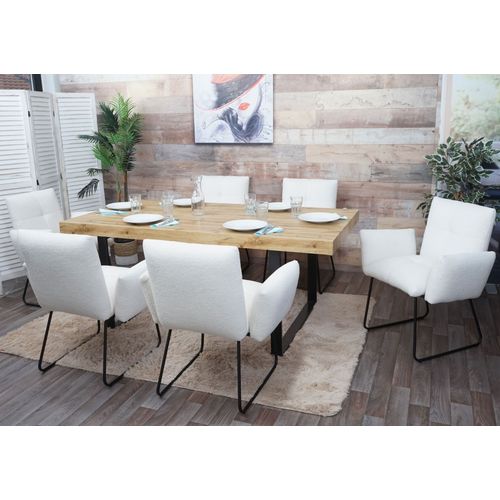 Lot De 6 Chaises De Salle À Manger Hwc-K34, Chaise De Cuisine Rembourrée Chaise Avec Accoudoirs, Oeko-Tex Bouclé Tissu/Textile Métal   Blanc