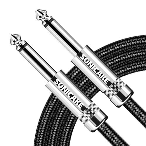 Câble de guitare tressé 3m câble d'instrument de guitare 6.35mm Jack Câble Tressé en Nylon Plaqué Or noir