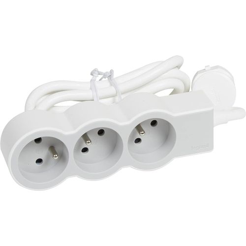Rallonge multiprise extra-plate avec 3 prises de courant avec terre avec cordon 1,5m - blanc et gris clair