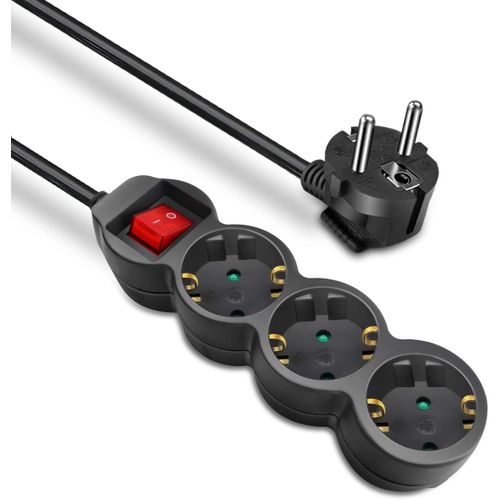 Multiprise avec 3 Prises, rallonge avec câble de 1,5 m et Interrupteur, Noir