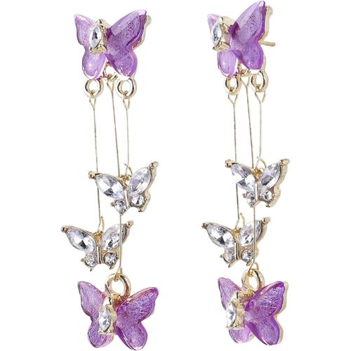 Boucles D'oreilles Papillon Violet Pour Femmes Longues Pampilles Boucles Oreilles Papillon Brillantes Boucles D'oreilles Pendantes En Cristal Strass Longues Boucles D'oreilles Papillon 3d