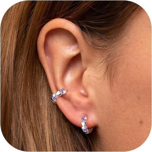 Boucles D'oreilles Créoles En Argent Sterling Avec Double C?ur D'amour Sleeper Cartilage Boucles D'oreilles Mignonnes Minuscules Cz Huggie Hoops Hypoallergéniques Pour Femmes Filles