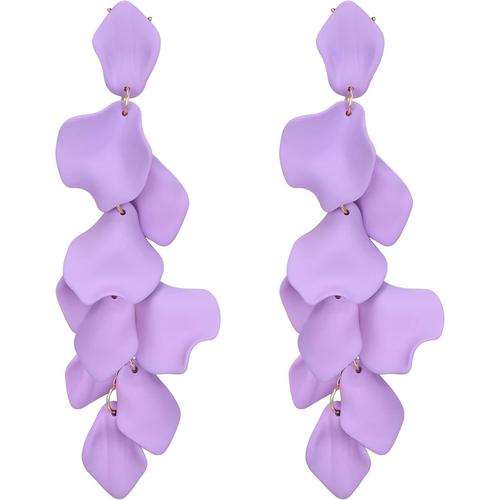 Boucles D'oreilles Longues En Forme De Pétale Pour Femme Fille Acrylique Fleur Pétale Boucles D'oreilles Dangle Été Vacances Bijoux Rose Ton D'or