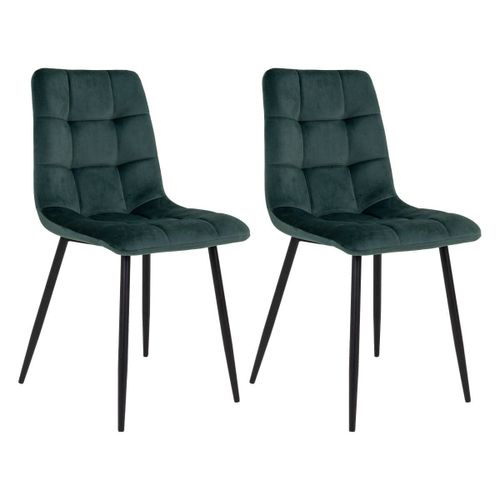 Lot De 2 Chaises Velours Vert Foncé Et Piétement Acier