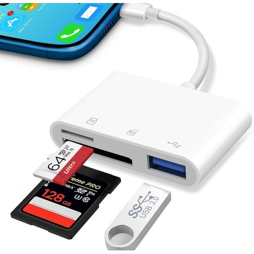 Lecteur de Carte SD pour iPhone iPad, Adaptateur Lecteur Carte SD vers USB OTG Mémoire Externes pour Micro SD/SD, Lecteur SD Compatible avec i-Phone 14 13 12 11 X XS XR 8 7, i-Pad Mini Air Pro