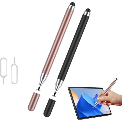 Stylet Tablette Universel Pour Écran Tactile, 2 Pcs Stylet Tactile Capacitif 2 En 1 Très Sensible Et De Haute Précision À Pointe De Disque Pour Apple/Iphone/Ipad/Mini/Air/Android (Noir + Or Rose)